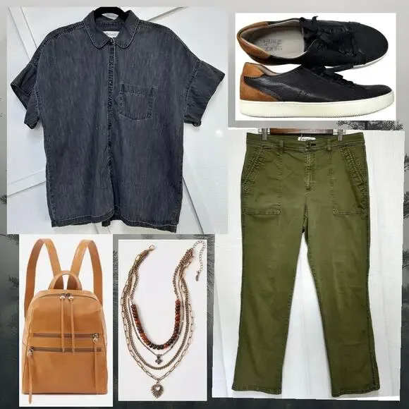 Madewell Denim Short Sleeve Button Up Shirt Cotton Collared Pocket Top Sz: M - Picture 6 of 6